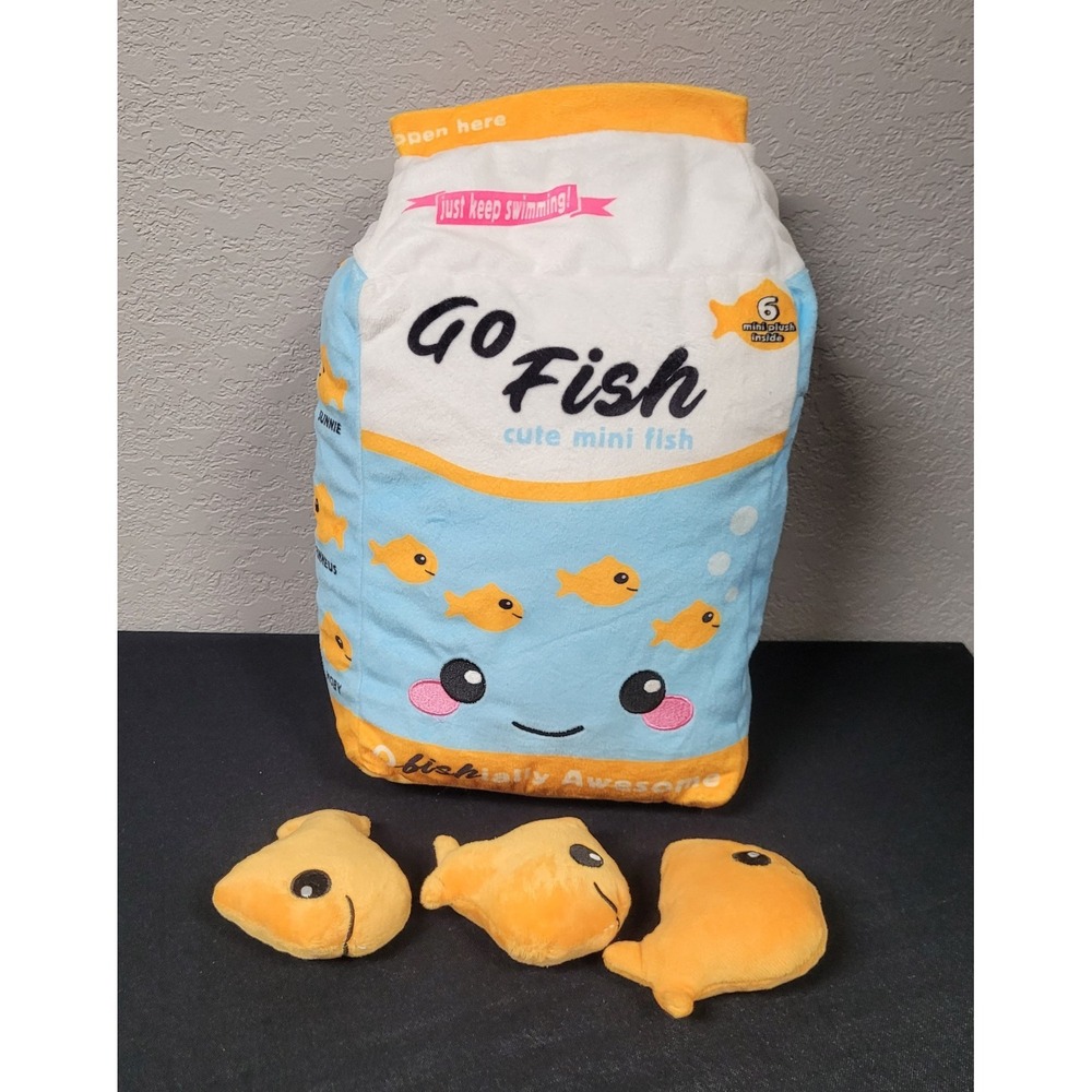 Iscream Go Fish Packaging Fleece Plush With 3 Removable Fish 13 inch Tall